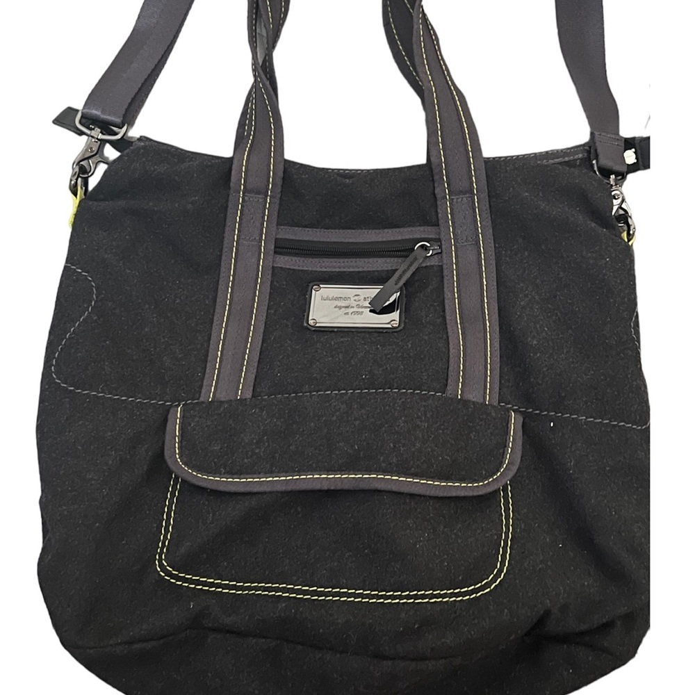 Lululemon Athletica Lucky Wool Charcoal Gray Neon Green XL Tote Travel Bag